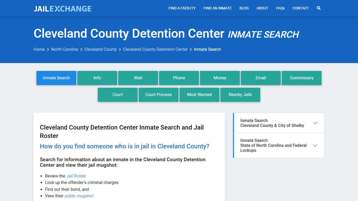 Cleveland County Detention Center Inmate Search - Jail Exchange